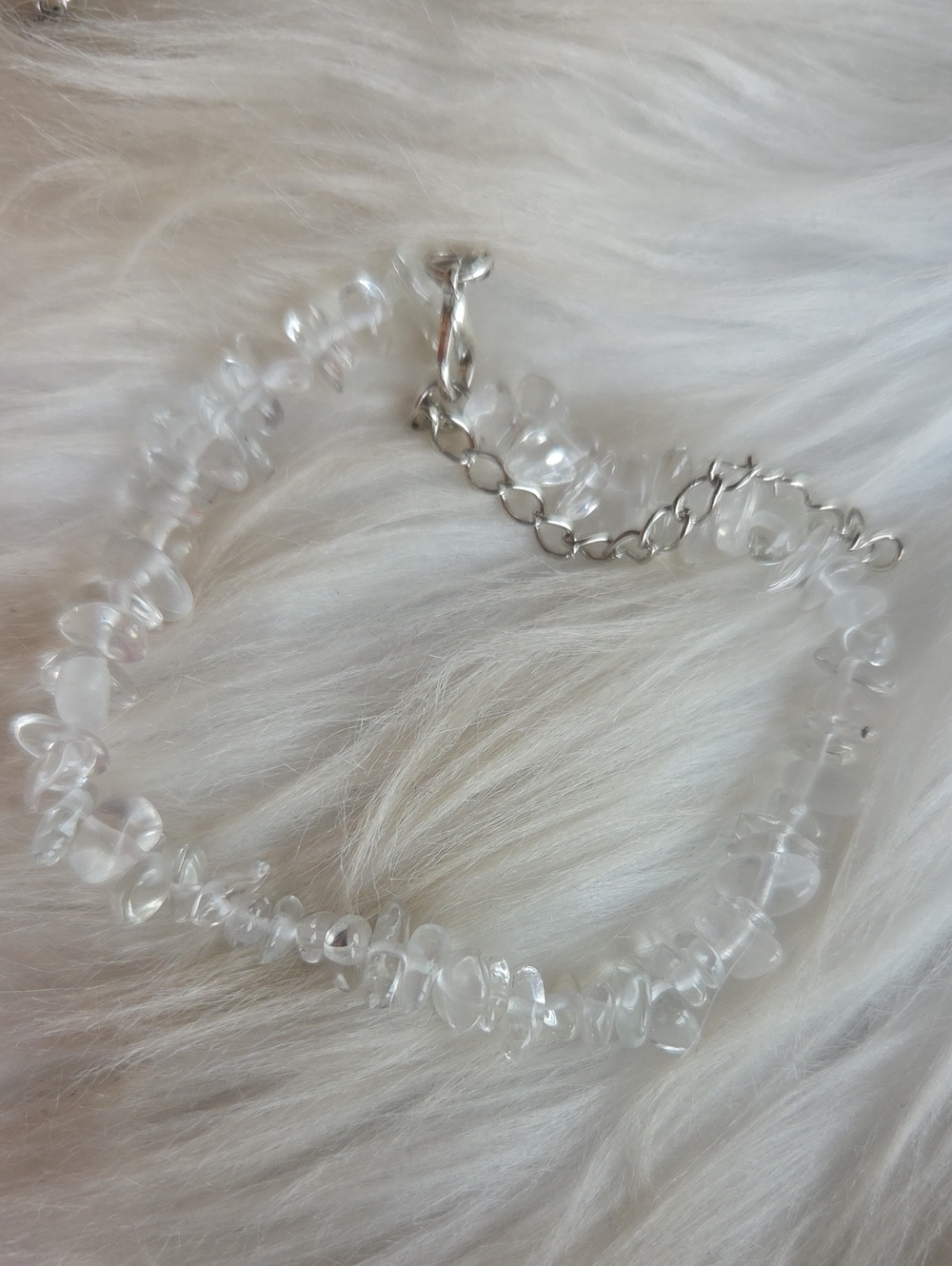 Clear Quartz Crystal Chip Anklet with Silver Tone Chain